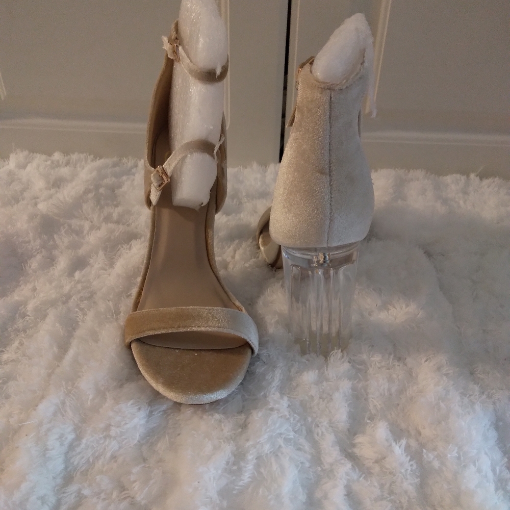 Women heels Beige clear block heel - Picture 2 of 8